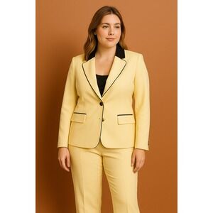 Vintage Yellow Pantsuit Blazer Set Women's 16 Black Trim Two Piece Outfit Classy